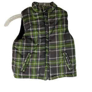 5/$25 Kids Headquarters Vest Boys Green Gray Plaid Puffer Heavy Winter Zip Up 2T